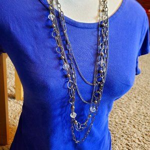 28" Gunmetal Metal and Glass Bead Strand Layered Necklace Casual Style Fashion